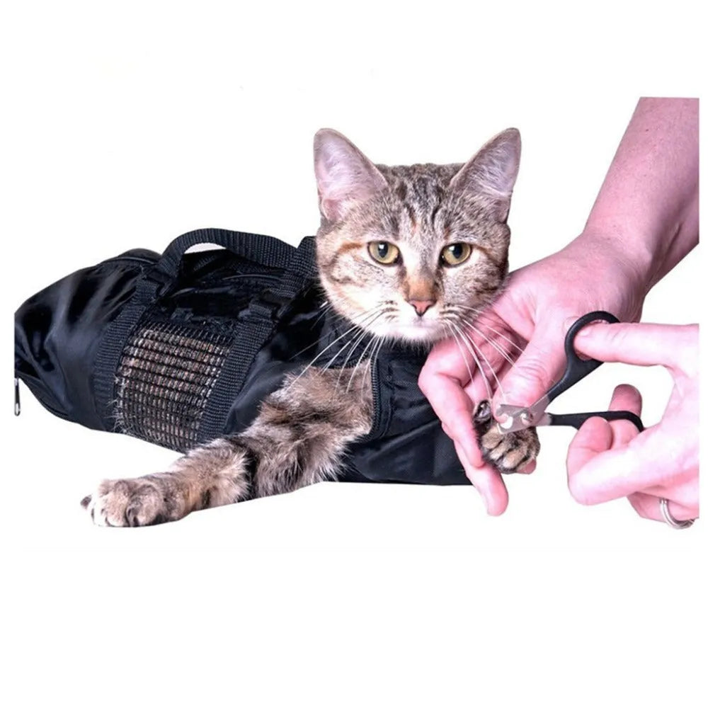 Black cat medicine feeding and bath bag with 420D PU Oxford fabric measuring 28cm long