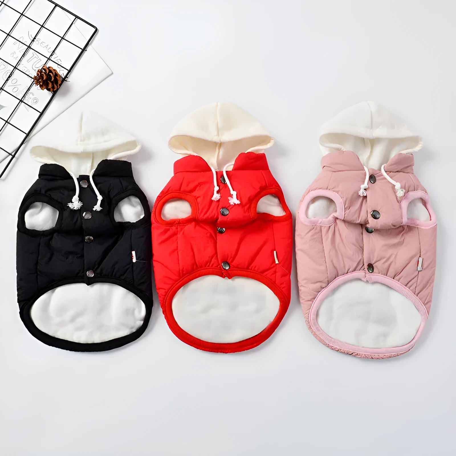 Cotton dog vest in black, pink, and red for small to extra large dogs
