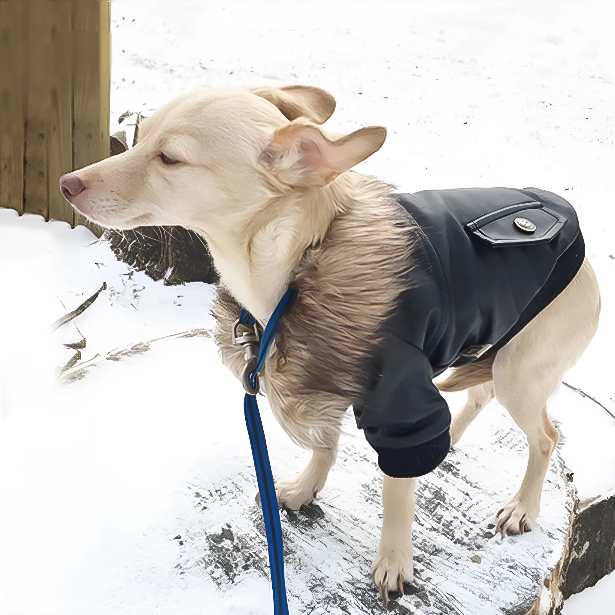 British-style leather dog coat with fur collar in black or wine red for autumn winter wear