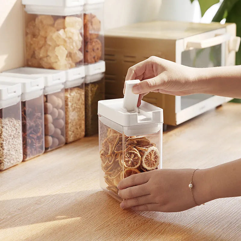 White transparent plastic grain storage container with 400ml capacity and Japanese design.