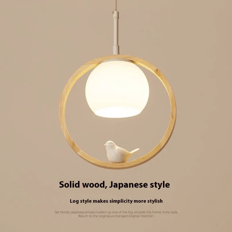 Nordic solid wood bird pendant light for corridor or staircase, single head style, simple modern design