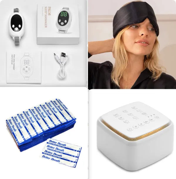 White intelligent sleep aid device with handheld remote control and charging cable