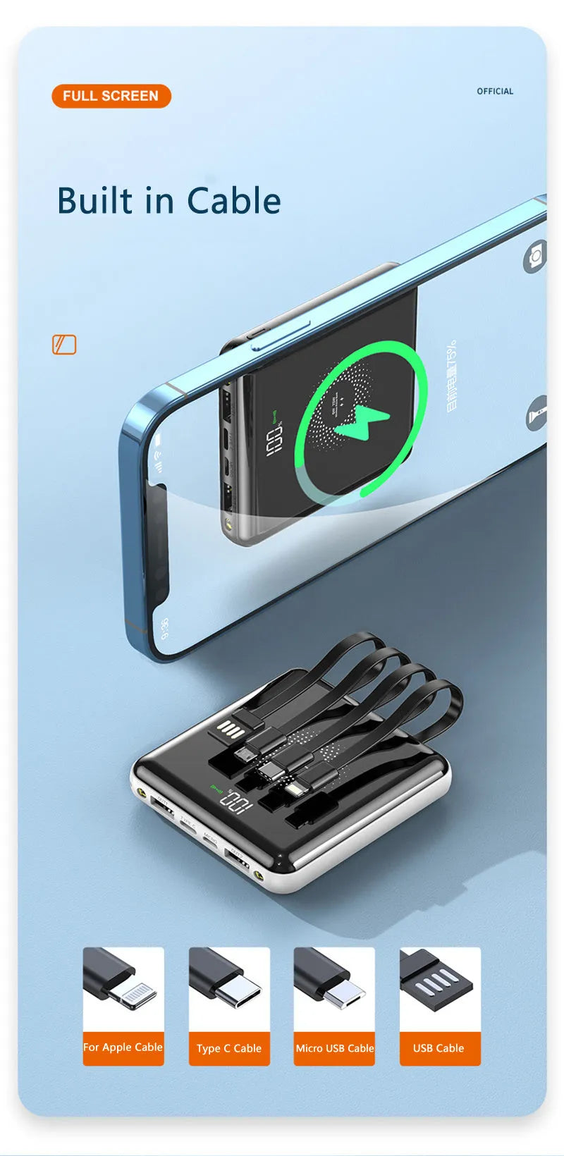 20000mAh portable power bank with PD20W fast charging and LCD display in red, green or black