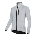 Silver waterproof polyester long sleeved windproof jacket for outdoor activities.