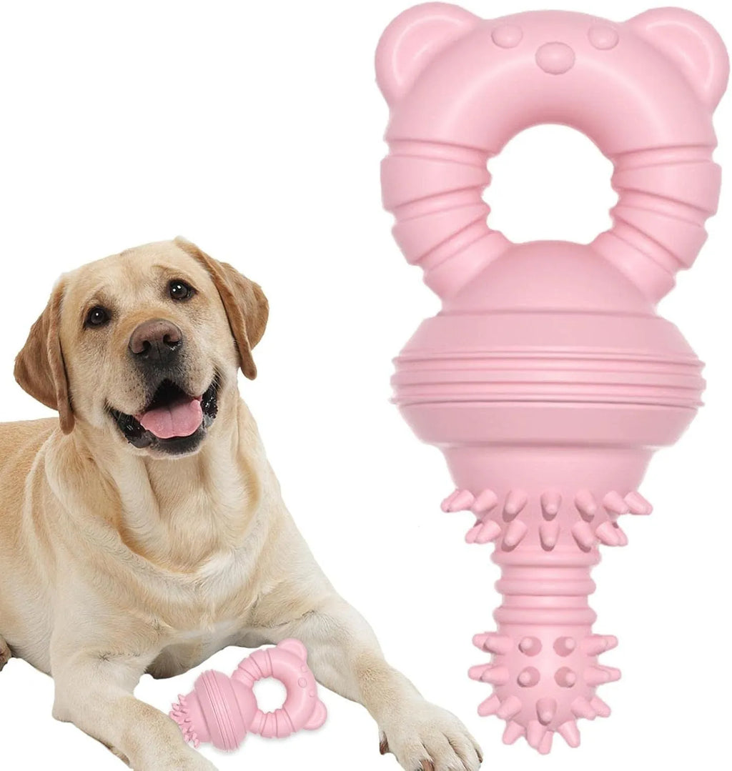Blue durable rubber dog chew toy with textured concave-convex cleaning surface for aggressive chewers.