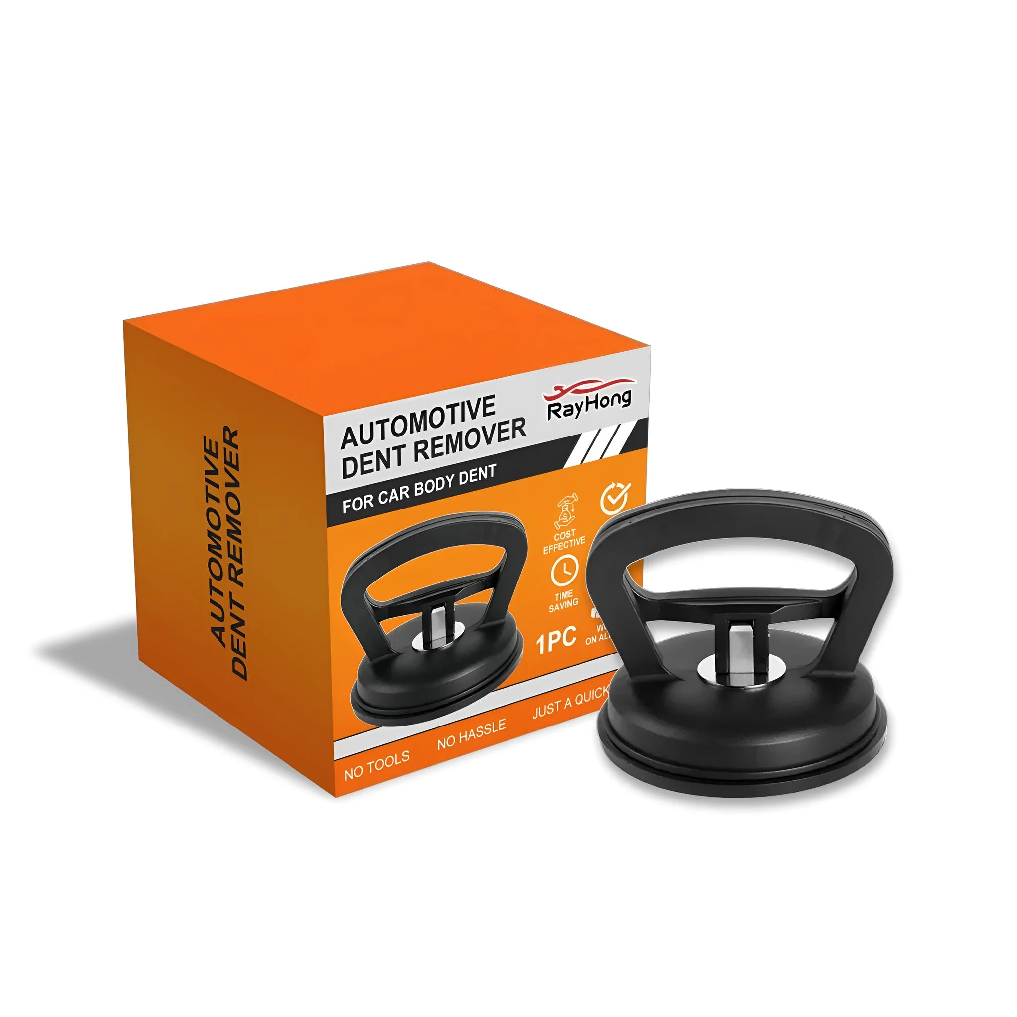 Automotive dent remover tool with plastic handle and silica gel suction cup on car panel