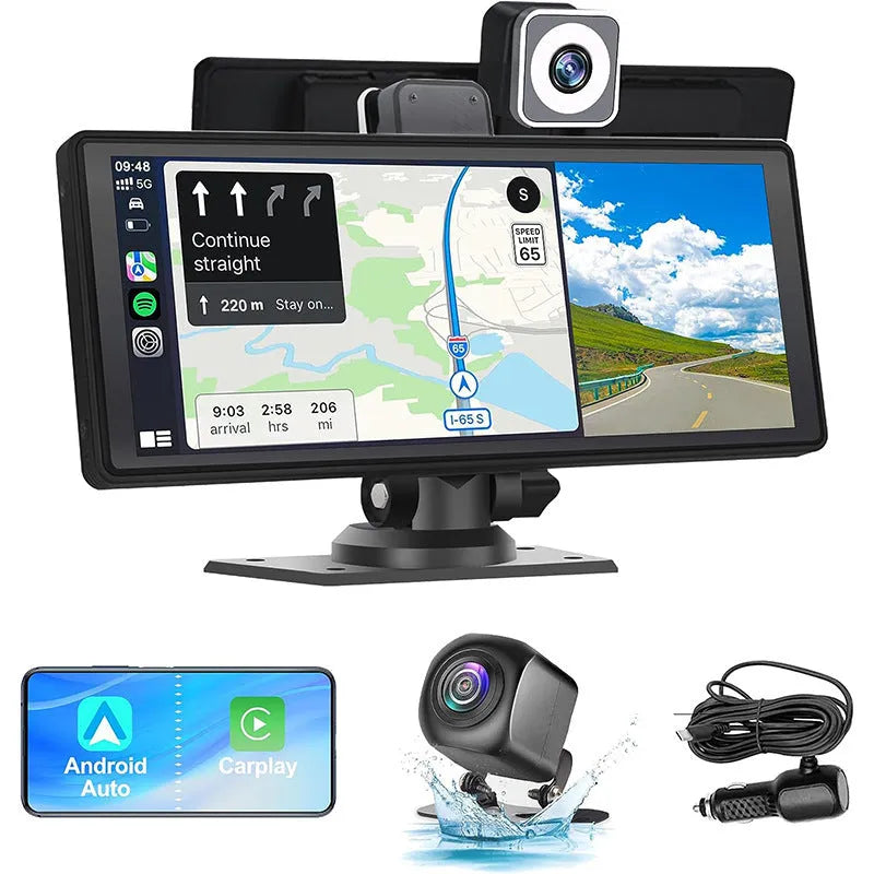 Car navigator dual camera touch screen Carplay GPS navigation 1026-inch black PC PVC front camera recording