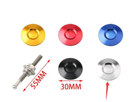 30mm diameter aluminium alloy button-type car cover lock in silver, shown with iron screw.