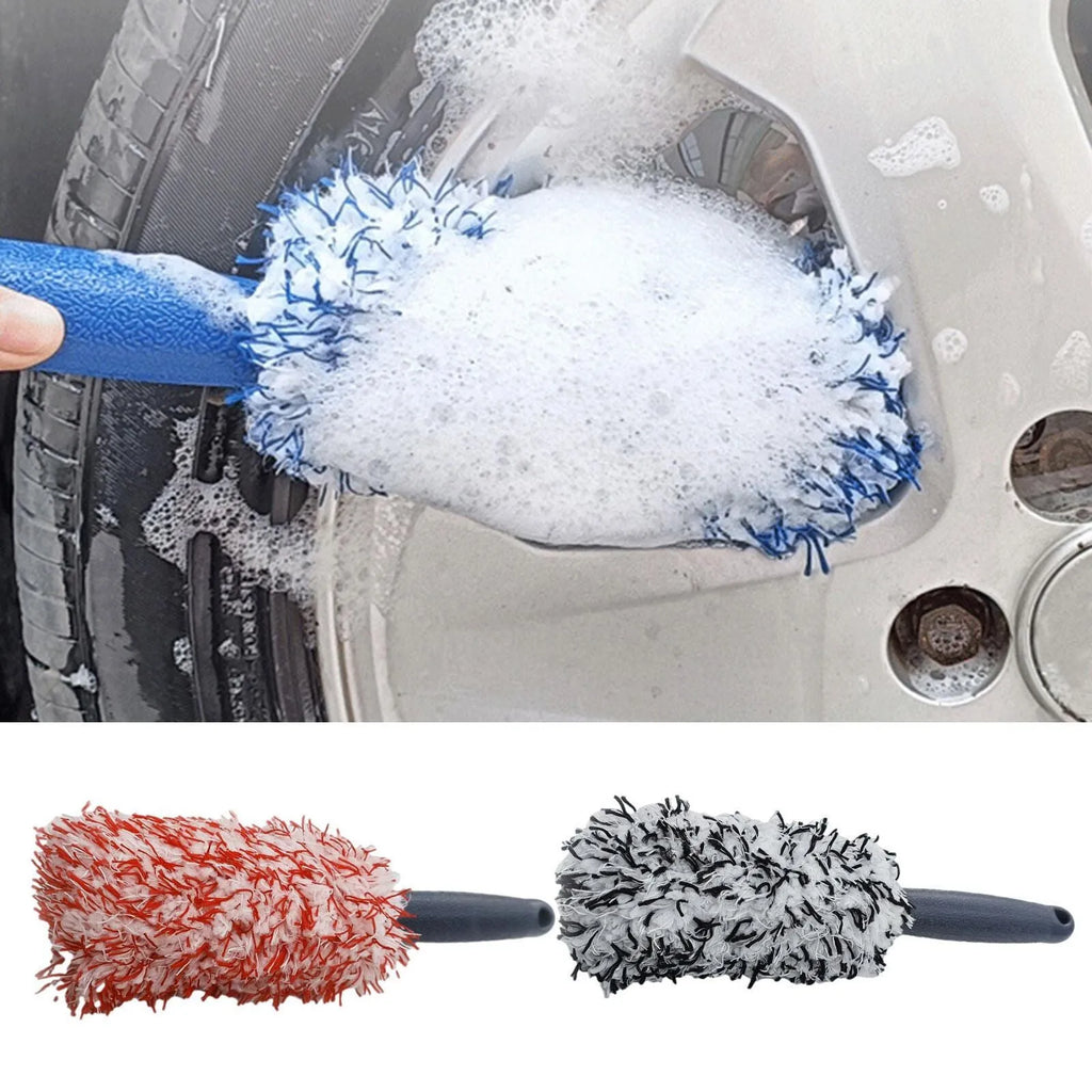 Long handled car wash brush with ultra-fine fibre head in blue colour for vehicle cleaning