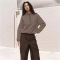 Casual women's half-zip loose sweatshirt in double-faced lamb wool, available in brick red