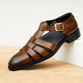 Men's genuine leather retro business sandals in black or brown with rubber sole