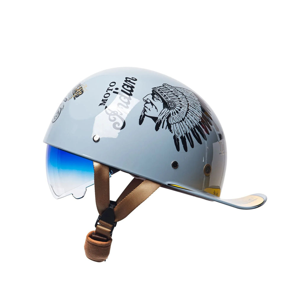 Men's retro half bicycle helmet in Bright Black Gradient Blue colour with a matching tinted lens.