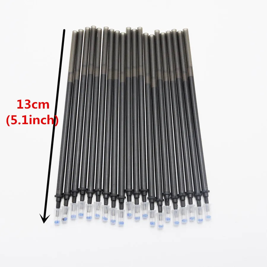 Black erasable gel pen with 0.5mm tip showing refill components including nibs and ink refills