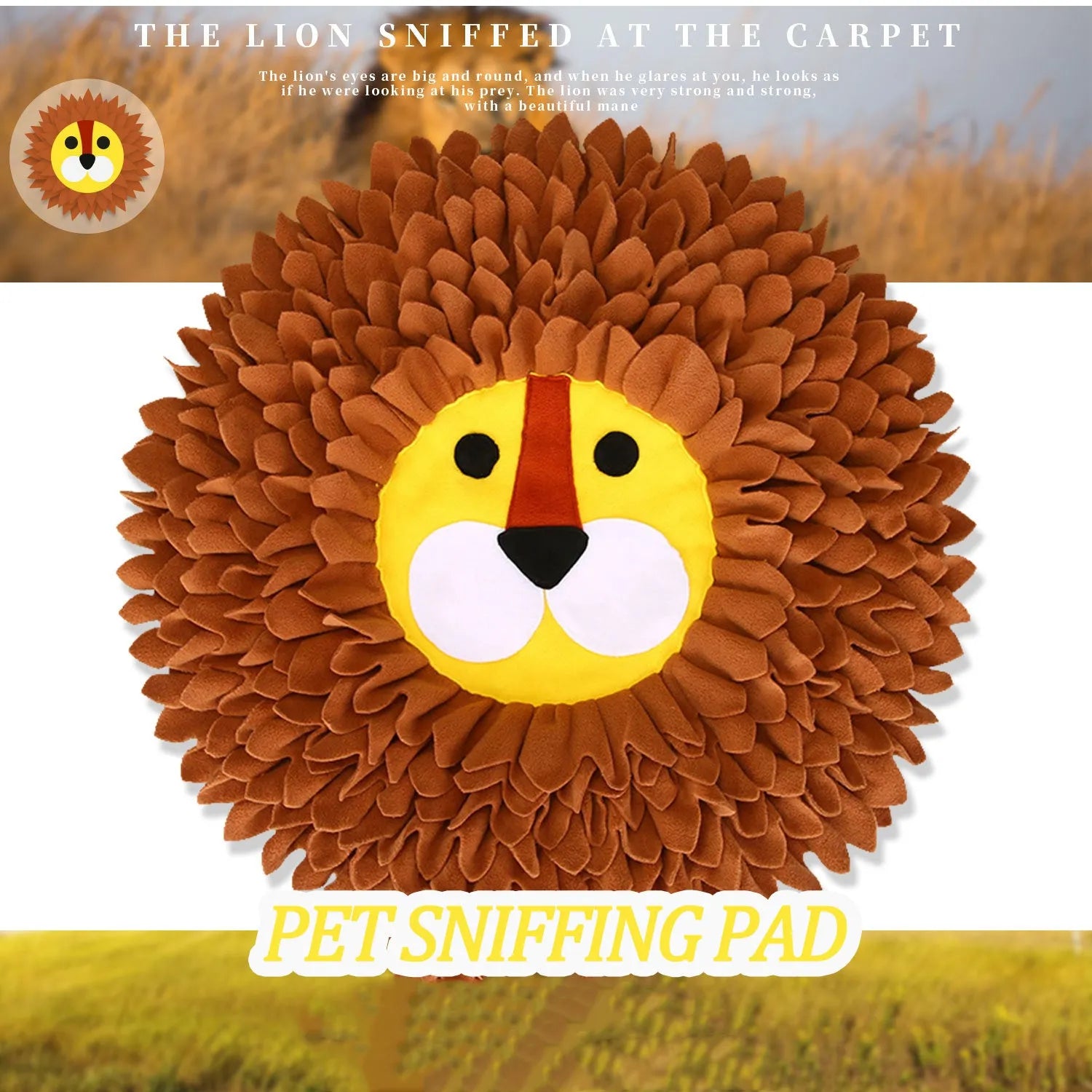 Brown lion design sniffing pad pet toy for dogs and cats, 33cm long