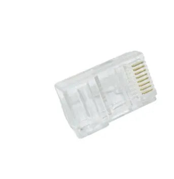 White RJ45 network modular plug with gold-plated contacts for Ethernet cable termination