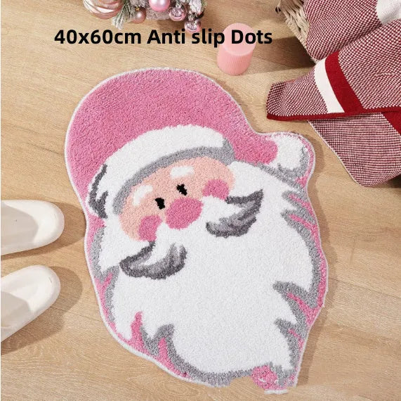 Christmas-themed polyester fibre hallway mat with Santa Claus pattern and anti-slip backing
