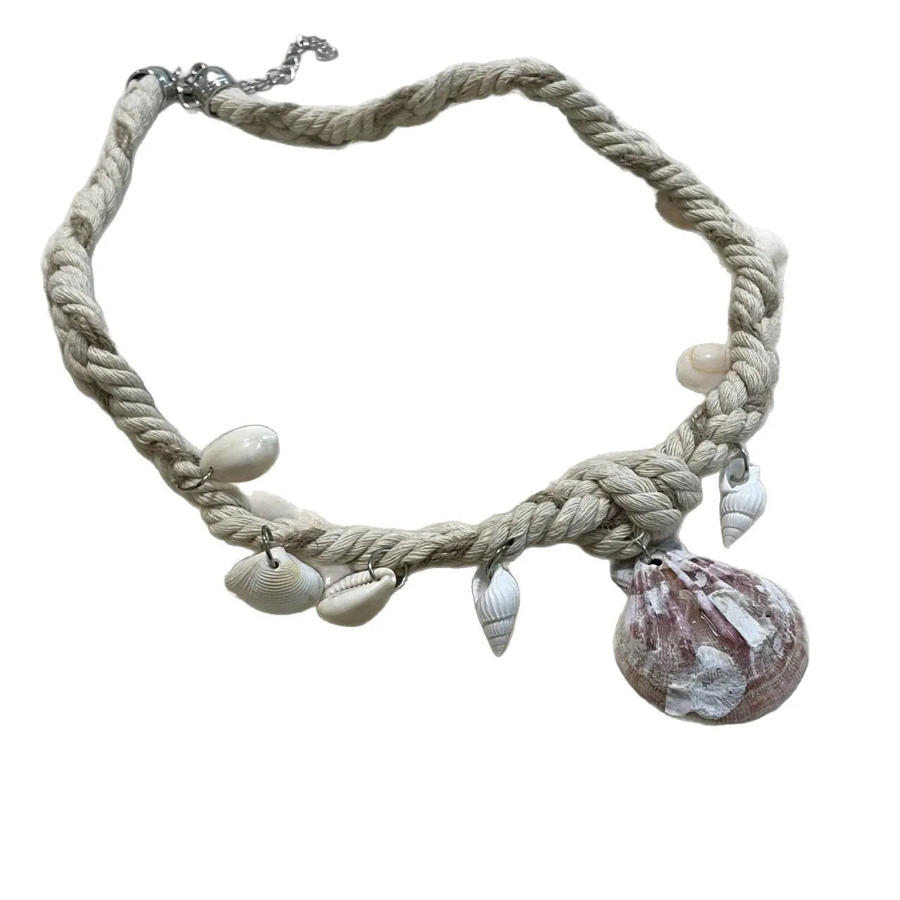 Shell pendant braided rope necklace, adjustable 51-60cm chain, electroplated finish, women's casual vacation style