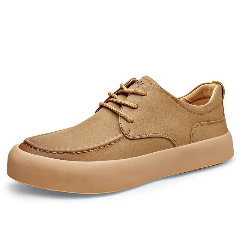 Men's brown lace-up casual shoes with round toe and flat EVA sole