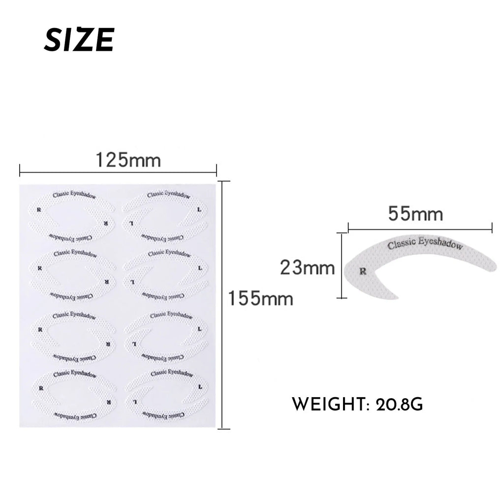 Set of four reusable flexible eyeliner and eyeshadow stencil templates on a pink background.