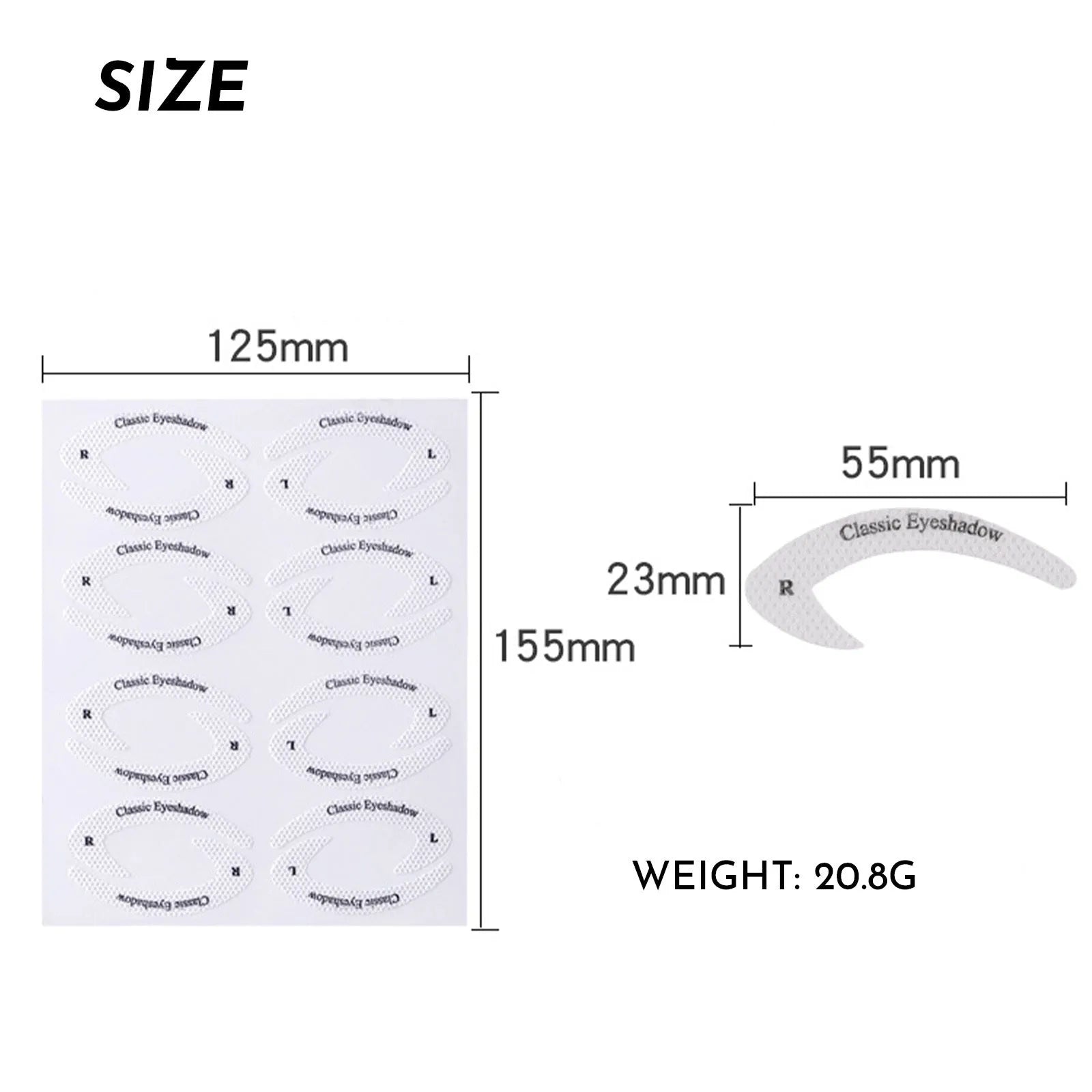Set of four reusable flexible eyeliner and eyeshadow stencil templates on a pink background.