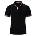 Men's white cotton blend polo shirt with turnover collar and colour stitching on short sleeves