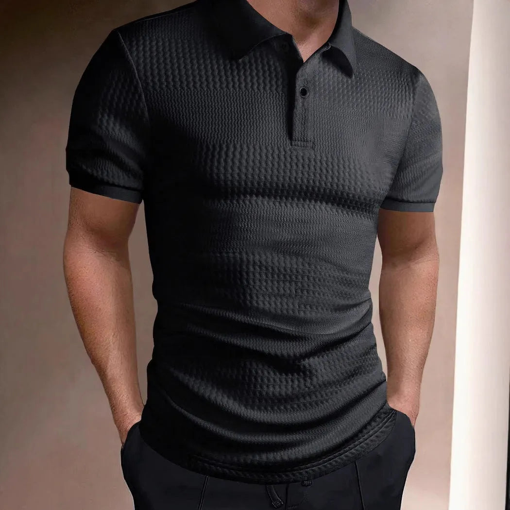Striped men's polo shirt with short sleeves in loose fit casual style