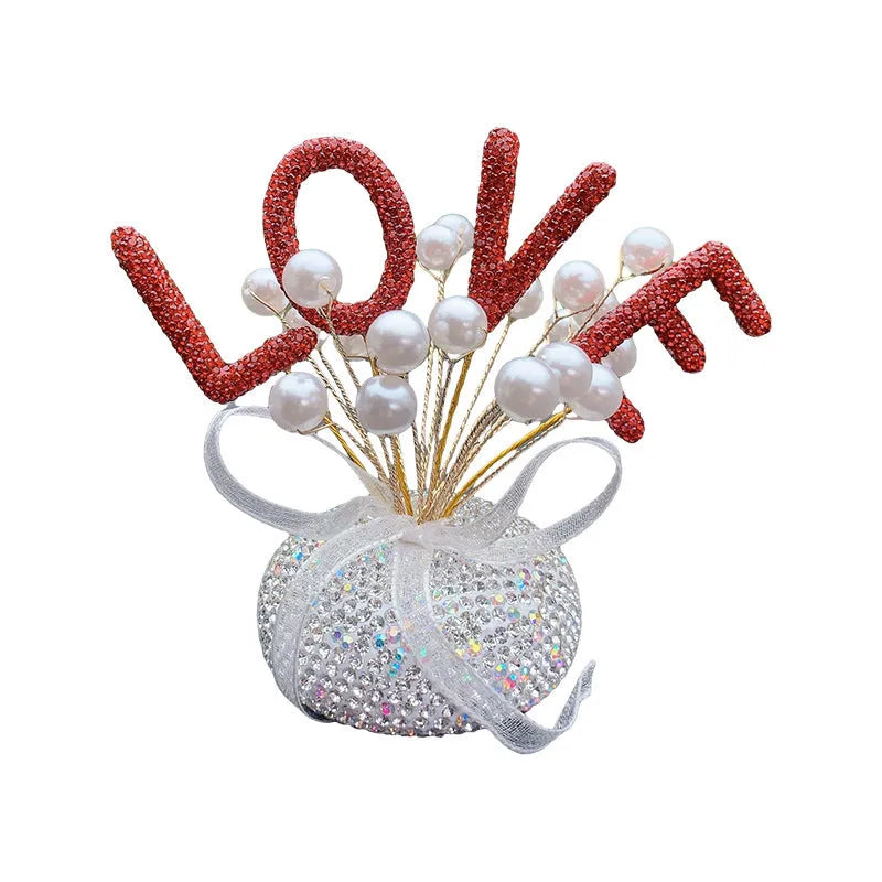 Clay star-shaped car decoration ornament for centre console in red with love heart pattern.