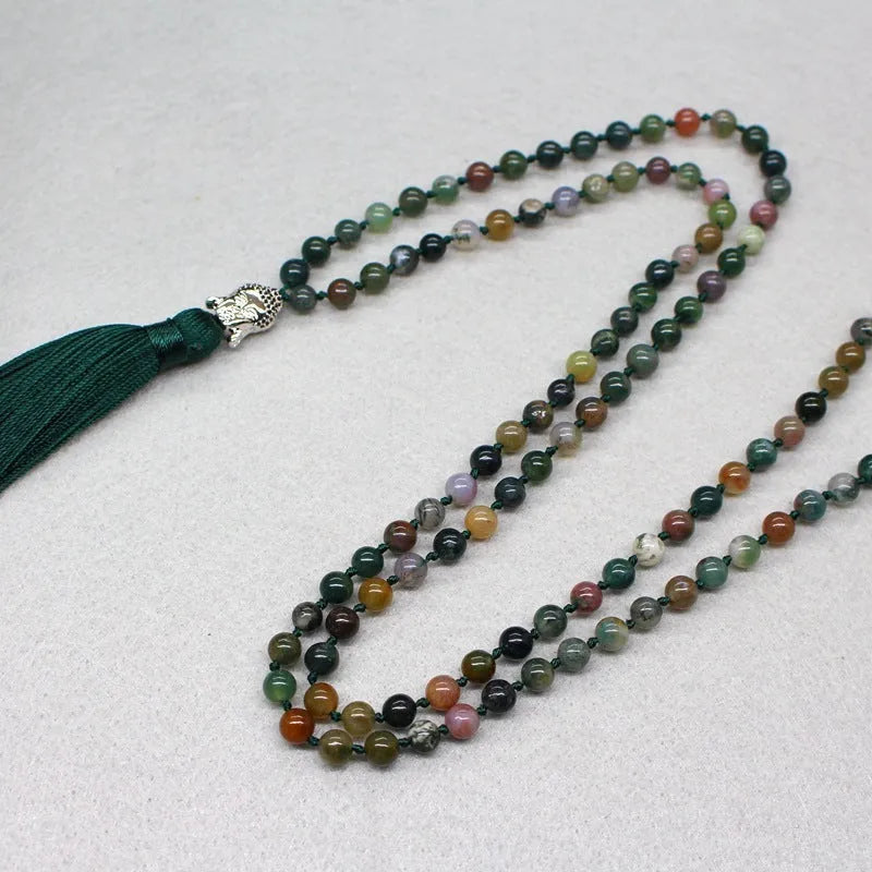 Indian agate blessing necklace with 108 round 6mm beads on a string.