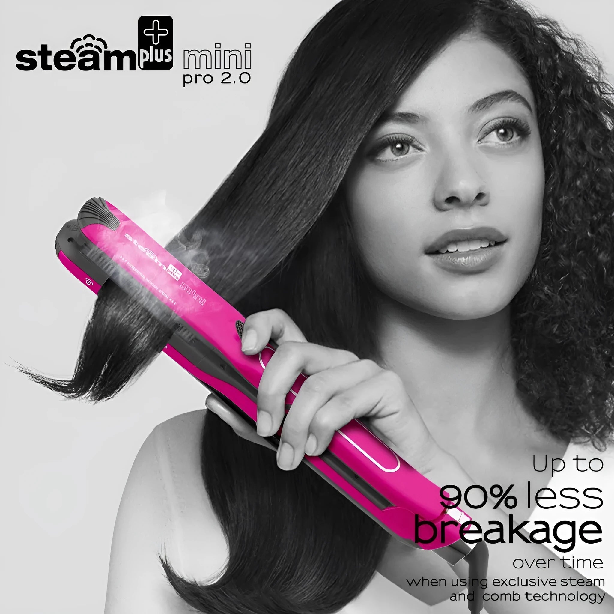 Champagne gold hair straightener with steam mist function and ceramic plates