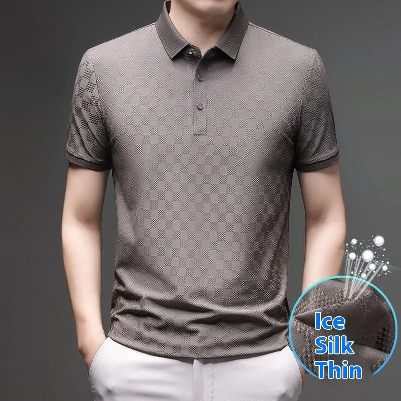 Rhombus thin ice silk short sleeve t-shirt in black with a slit detail on the hem.