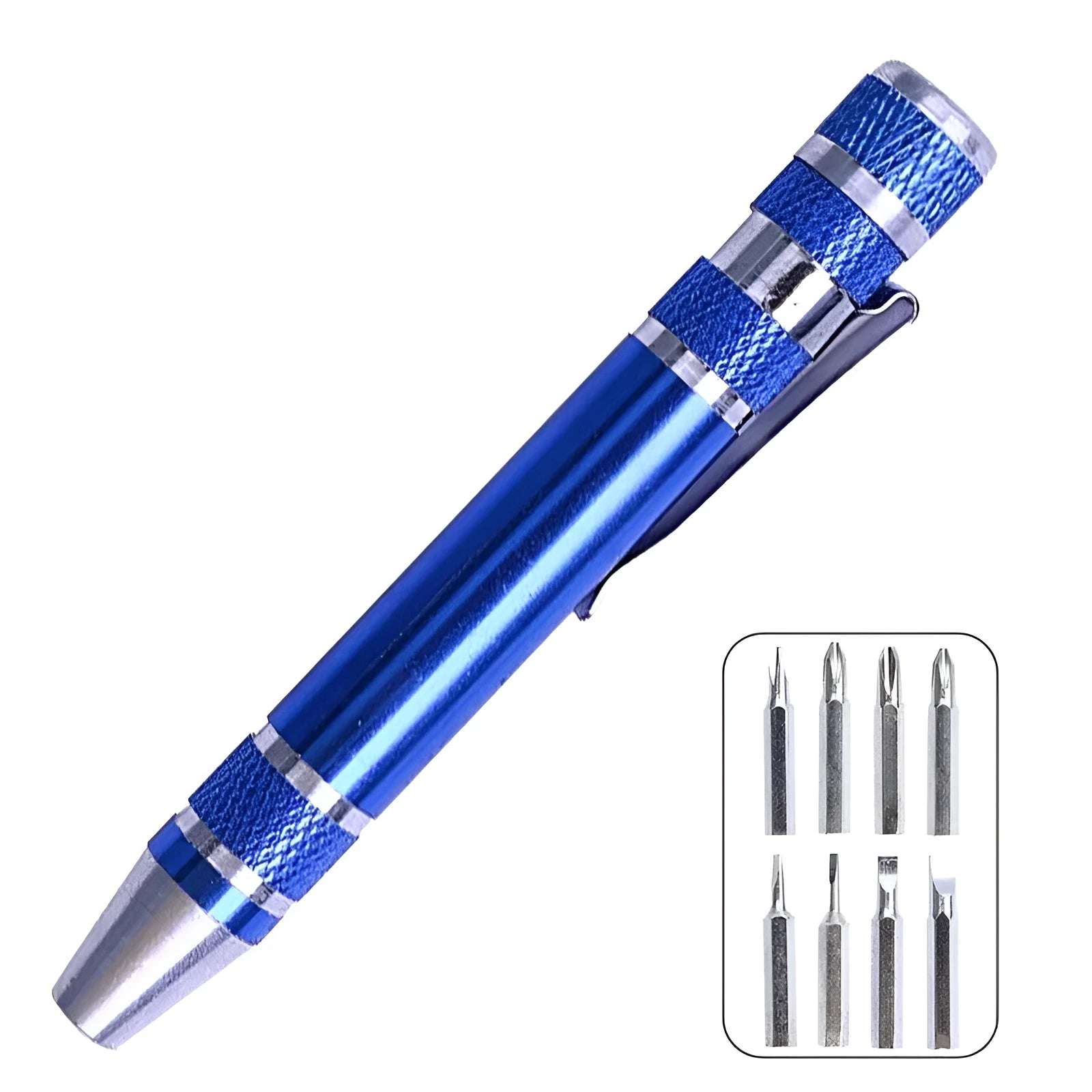 8-in-1 aluminium alloy screwdriver pen set in various colours with chrome vanadium steel shaft
