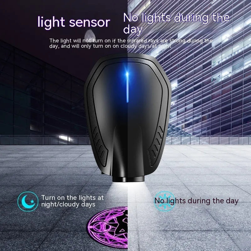 F2 model rechargeable wireless car welcome light in black ABS housing with electronic components