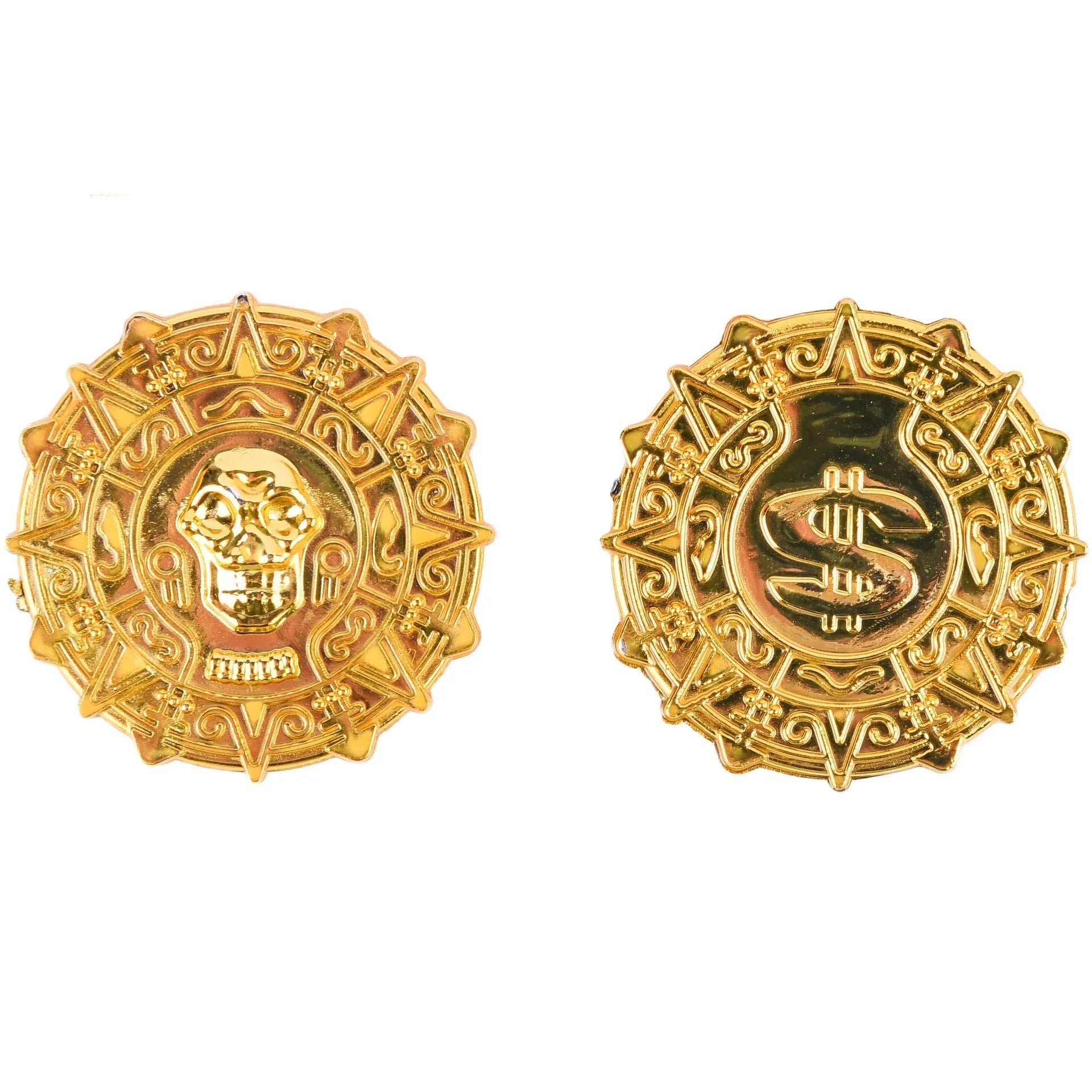 Plastic pirate gold coin toy with detailed design for Halloween dress-up costumes and pirate accessories