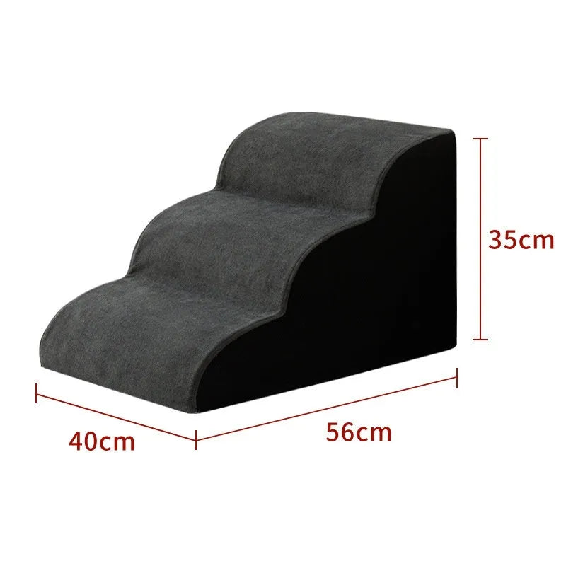 Wooden dog stairs with removable fabric cover in brown colour