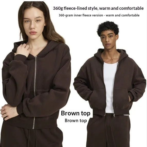 Men's loose fit solid colour casual hooded sweatshirt in black with long sleeves and cardigan style front