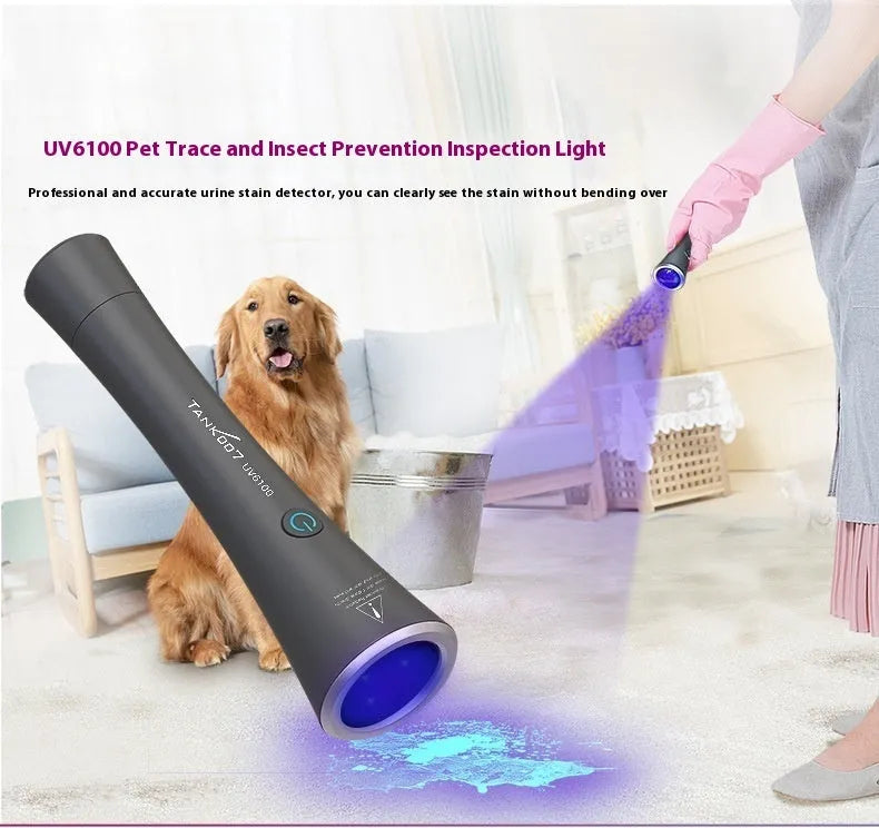 Black anodised aluminium UV flashlight for detecting pet urine stains and insects.
