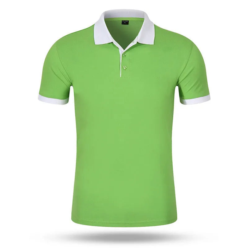 Men's loose fit cotton short sleeve advertising shirt in solid colour for work wear