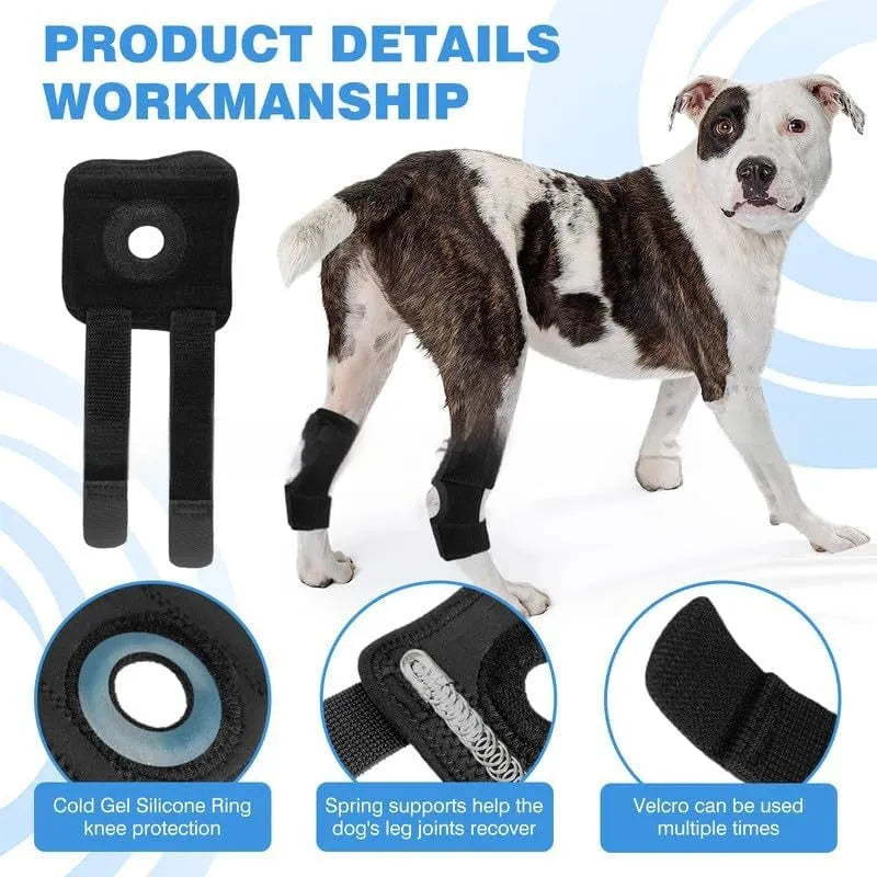 Black polyester pet leg guard for dog or cat joint injury support in sizes L, M, XL.