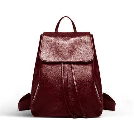 Genuine leather women's backpack in black with waterproof finish and multiple internal compartments