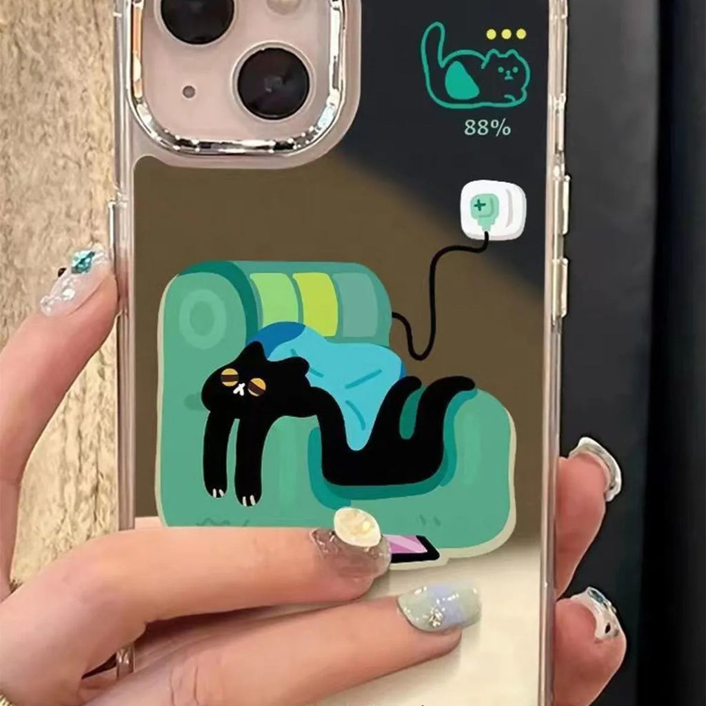 All-inclusive silicone phone case for iPhone 16 series with drop resistance and cartoon sofa cat design