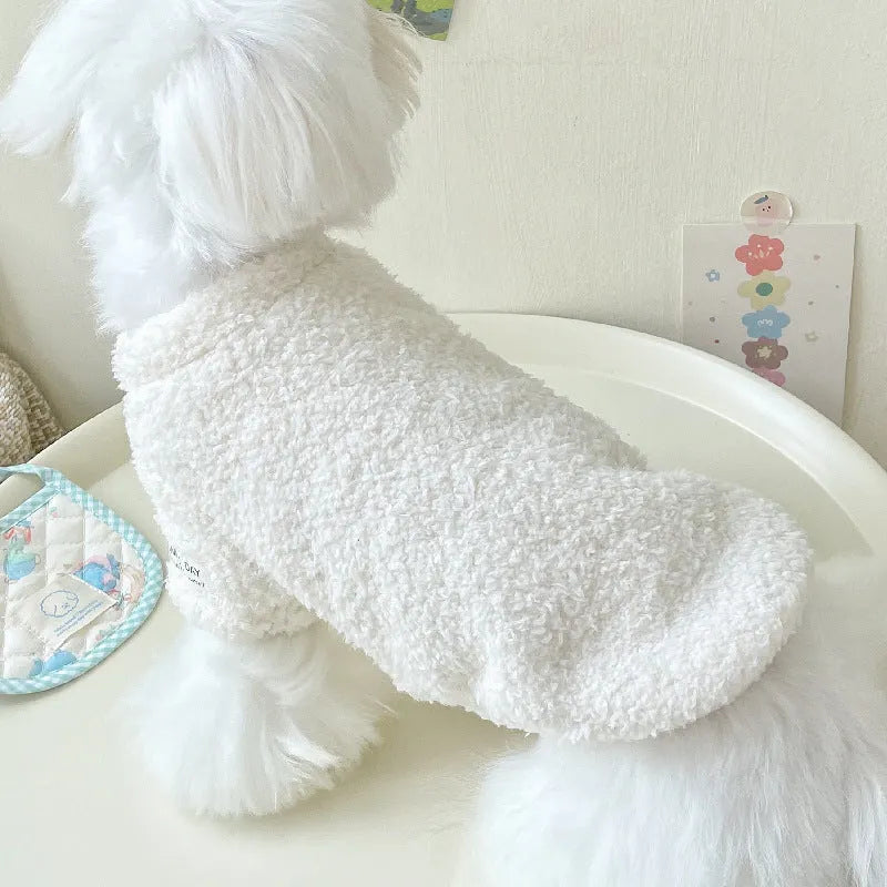 Brown double-sided cloud velvet dog jacket showing thickened polyester construction for pet warmth
