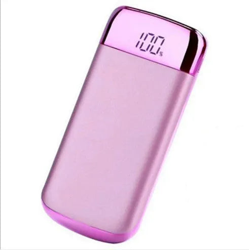 Square aluminium alloy power bank with digital display and multiple USB ports in select colours.