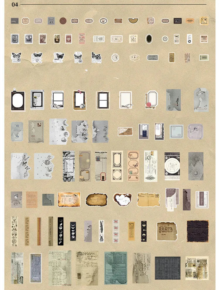 Cloud Book Series DIY material sticker pack containing 200 sheets of retro Japanese paper in four literary designs.