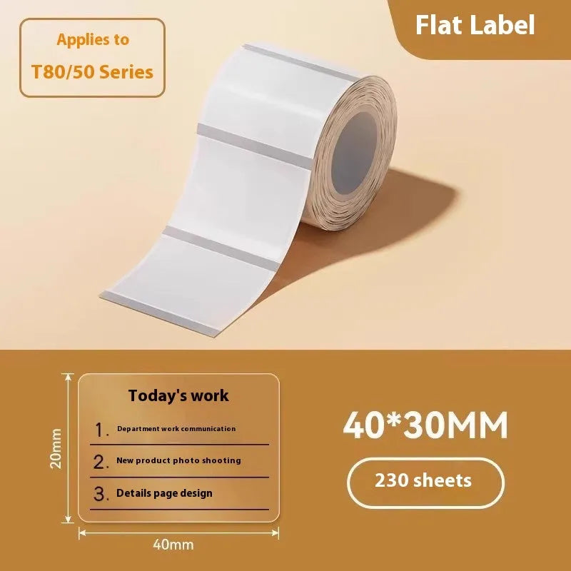 Transparent waterproof adhesive label stickers in multiple sizes on thermal synthetic paper