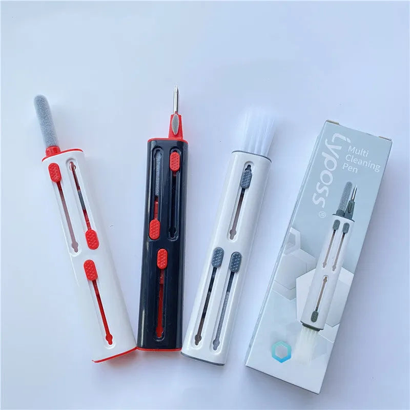 AirPods Pro cleaning kit with multiple heads including flocking sponge and metal nib on white background