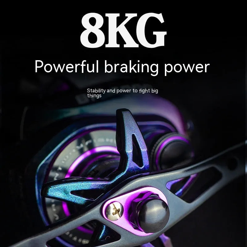 Colourful BM2000 size fishing reel with water drop wheel and magnetic brake system.