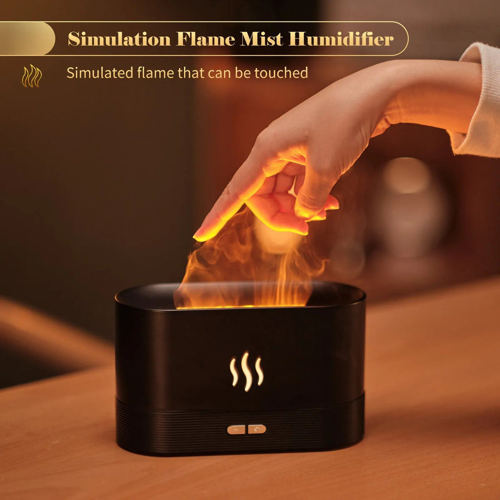 Square black or white aroma diffuser with flame LED light effect and water tank