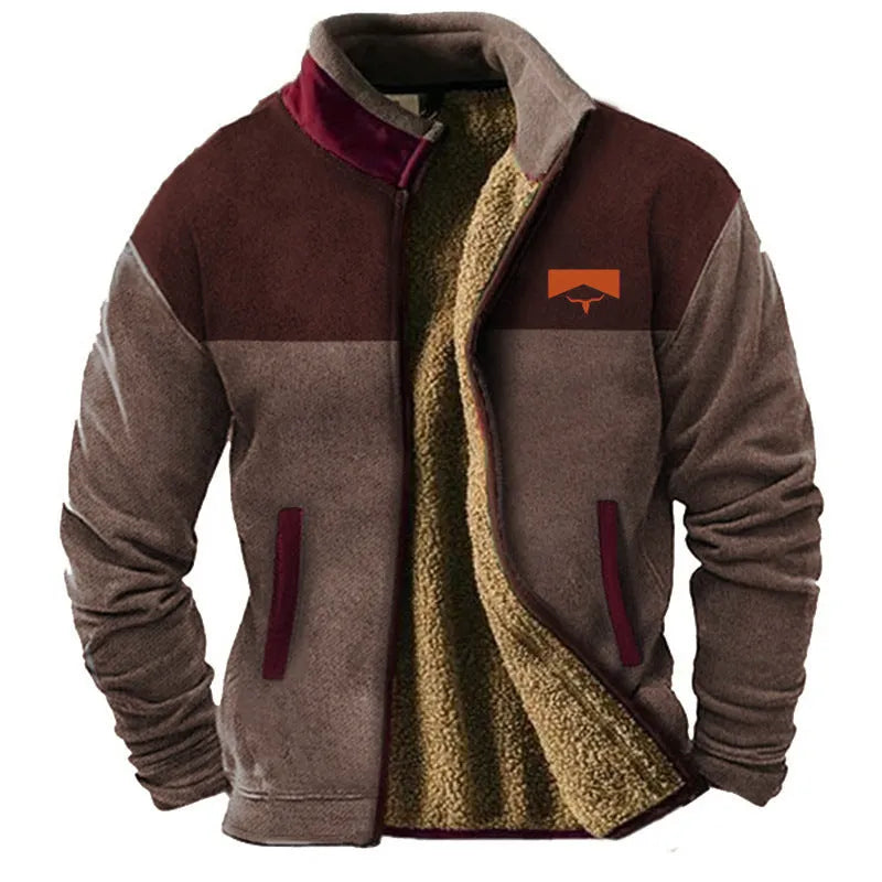 Men's green polyester padded coat with a regular fit and fleece lining on a hanger.