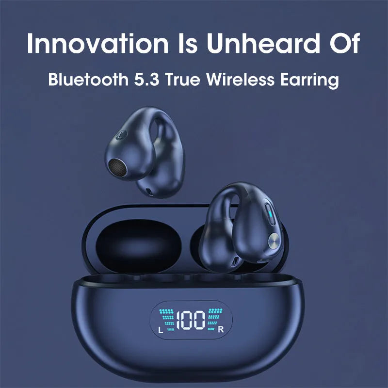 Bone conduction Bluetooth headset with ear clip design in black, white, or khaki colour options