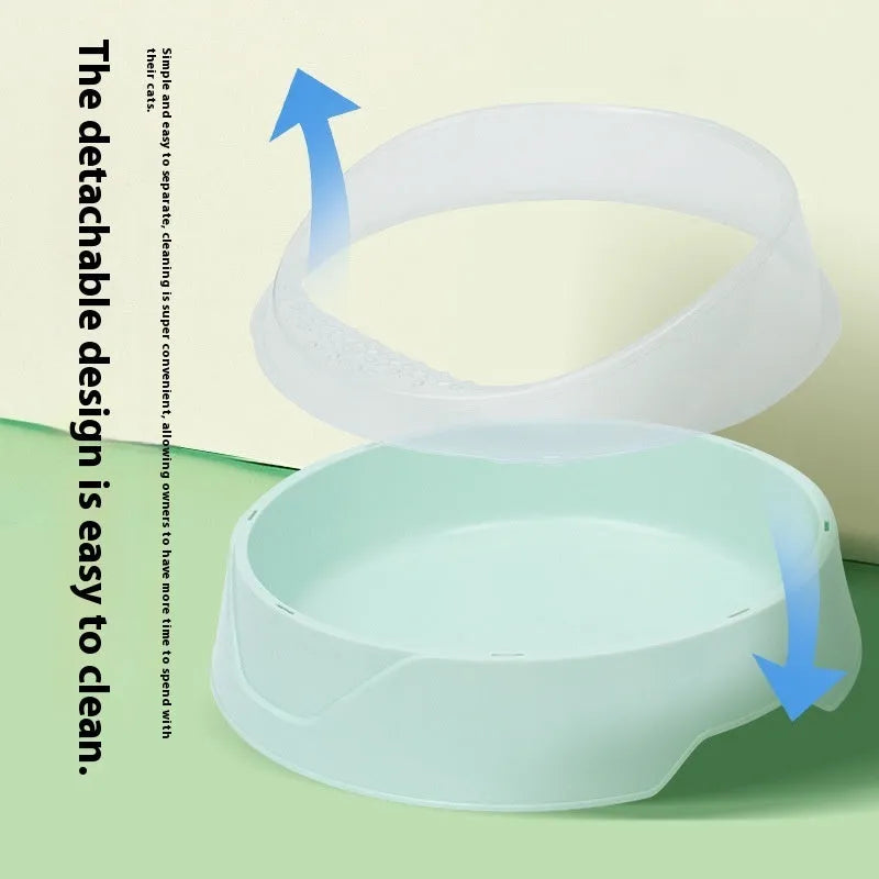 Round cat litter box in mint green colour, made from white PP plastic.